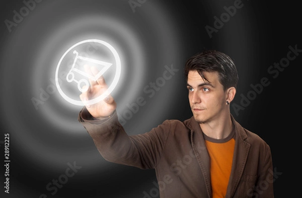 Fototapeta man pressing a touchscreen button