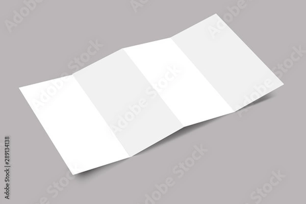 Fototapeta Accordion fold brochure, eight pages four panel leaflet, concertina fold. blank white 3d render illustration. - Illustration