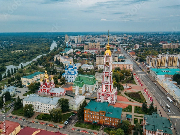 Fototapeta Aerial view of city of Tambov and Kazan icon of Our Lady Monastery