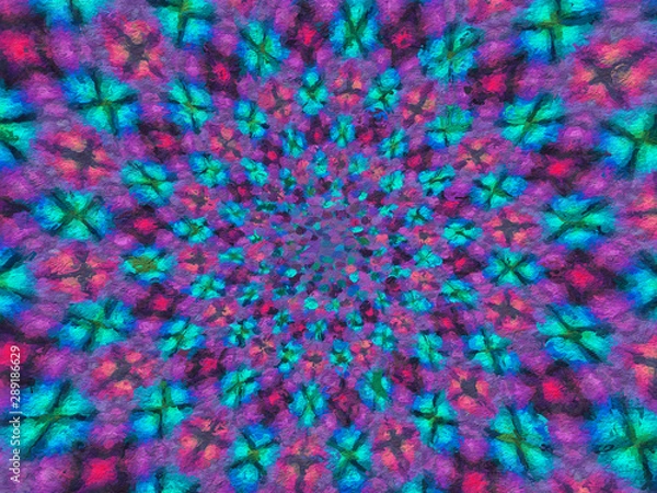 Fototapeta Colorful digital graphic kaleidoscope symmetry mandala style in laser light trial pattern, Tie Dye , spiderweb art abstract background for art projects, banner, business, card