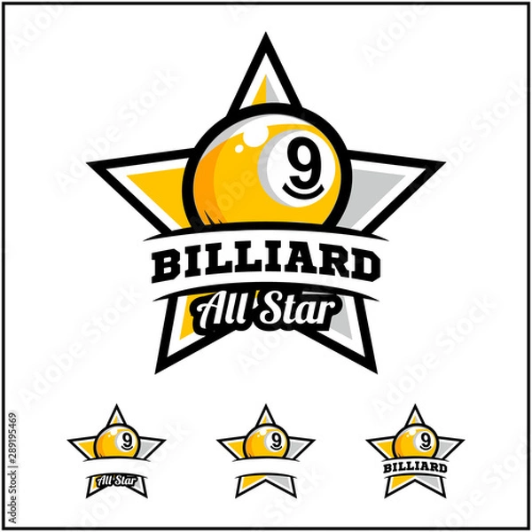 Obraz Billiard 9 ball all star badge logo vector