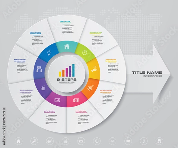 Obraz 9 steps pie chart/ circle chart with arrow infographics design element. EPS 10.	