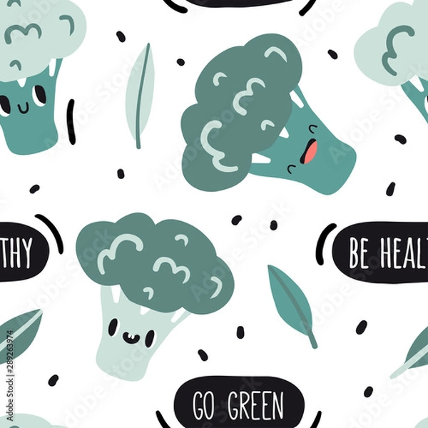 Obraz Be healthy, go green. Seamless pattern with broccoli
