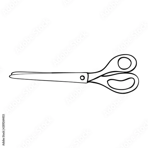 Fototapeta Black outline vector scissors on white background.