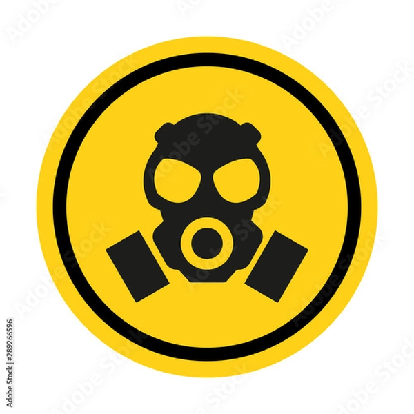 Fototapeta Gas hazard, Ware Respirator, Dust hazard warning yellow sign vector icon isolated on white background.