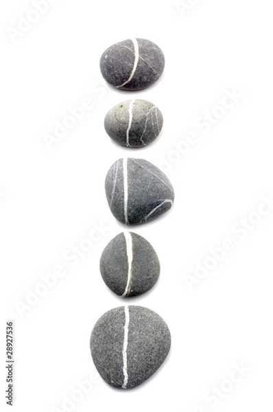 Fototapeta Row of assorted pebbles isolated on a white