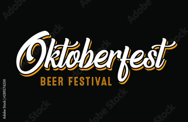 Fototapeta Oktoberfest beer festival. Big folk festivities in Bavaria. Handwritten typography header for signboard, greeting card, poster and coaster.