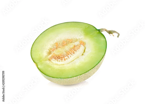 Obraz half cut ripe melon with stem on white backround