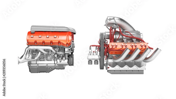 Fototapeta Modern turbo engine and supercharger engine isolated 3d render on white background no shadow
