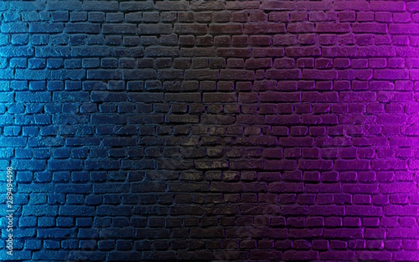 Fototapeta Nowoczesne futurystyczne neony na starym tle pokoju z ceglaną ścianą. renderowania 3D