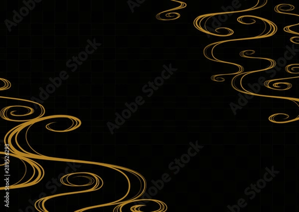 Obraz 和柄背景　流水紋と市松模様　ブラックゴールド