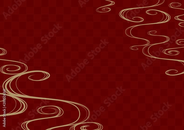 Fototapeta 和柄背景　流水紋と市松模様　赤