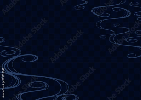 Obraz 和柄背景　流水紋と市松模様　青