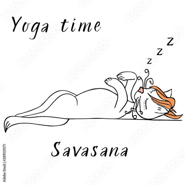 Obraz Cat doodle yoga time . Sketch.