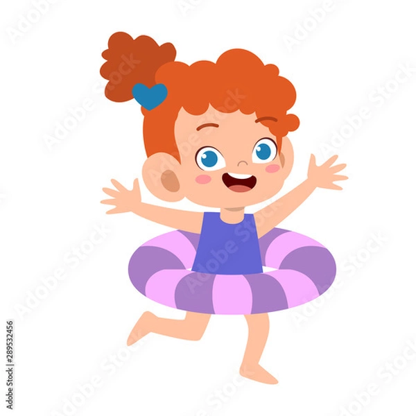 Fototapeta happy cute kid with swim ring vector