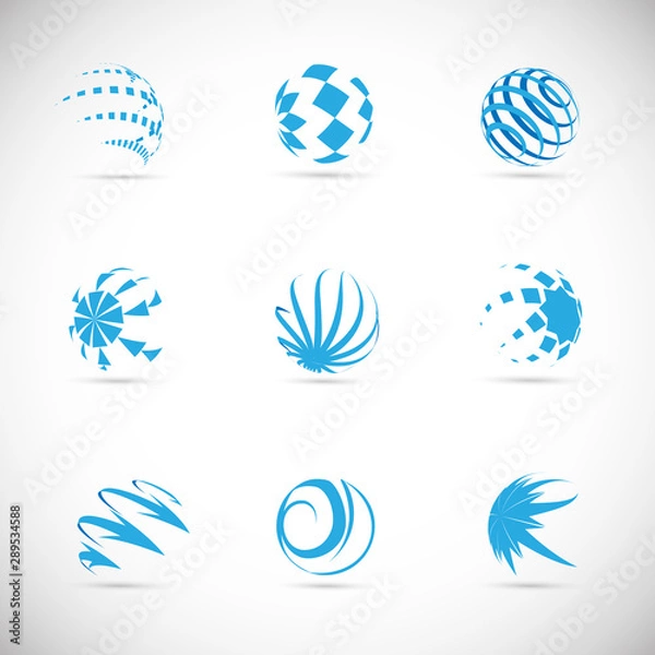 Fototapeta Globe Logo Set - Isolated On Gray Background - Vector Illustration. Abstract Globe Vector For Web Icon, Tech Logo And Element Design. 3D Blue Icons For Earth, Global, Globe, Planet And World Logo