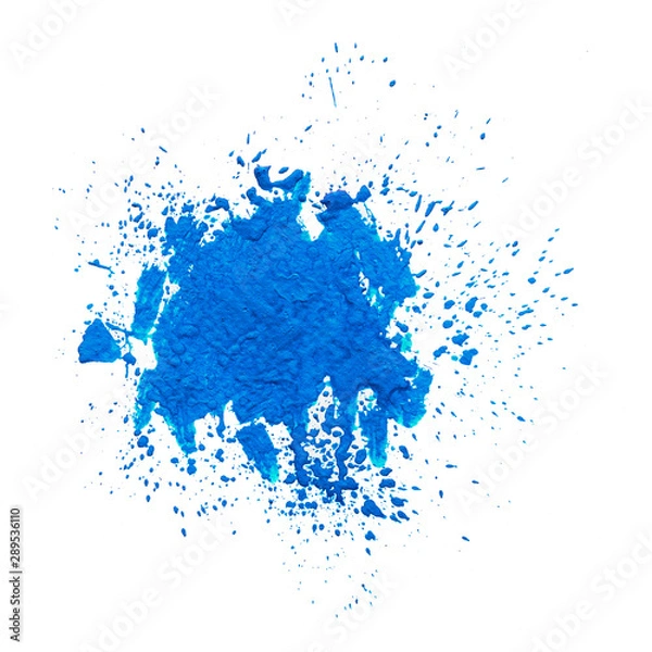 Fototapeta blue watercolor blob isolated on white background. abstract stain with splashes and drops of color.