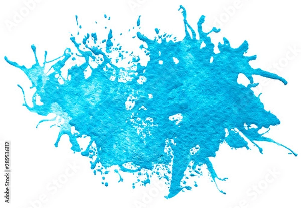 Fototapeta blue watercolor blob isolated on white background. abstract stain with splashes and drops of color.