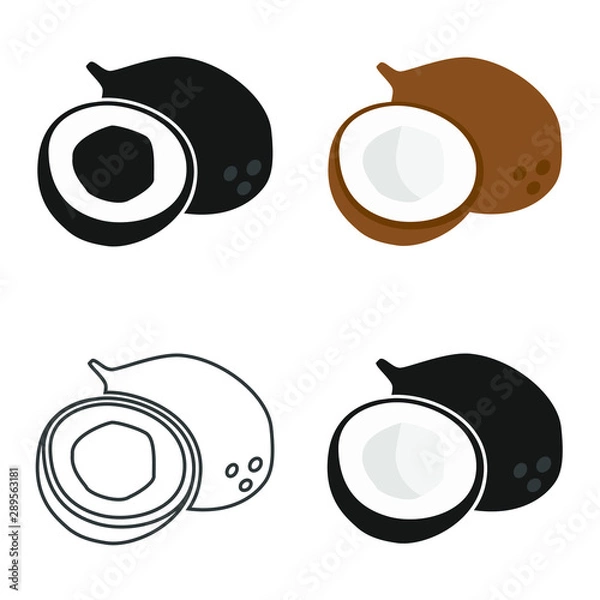 Fototapeta Coconut simple vector icon, isolated clip-art.