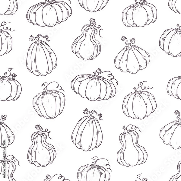 Fototapeta Hand drawn vector pattern with Halloween pumpkins.