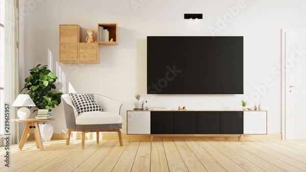 Fototapeta Interior poster mock up living room with colorful white sofa . 3D rendering.
