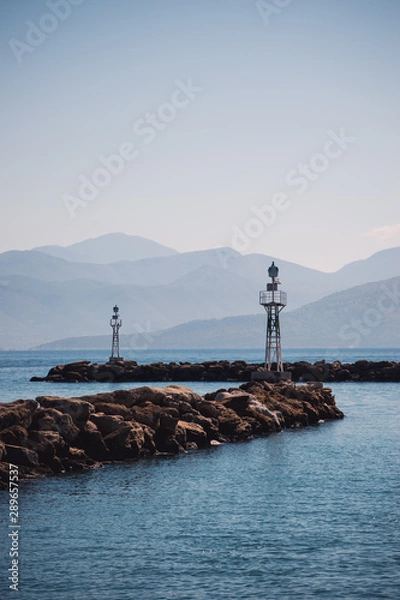 Fototapeta Vocation in Greece, Corfu. Water, cliff, mountains, and beautiful summer evening 