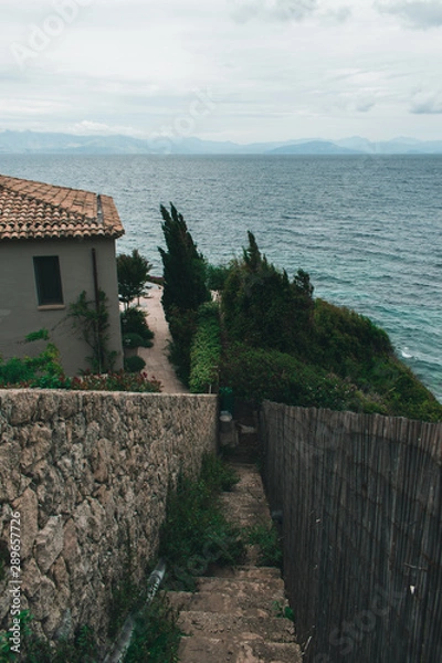 Fototapeta Vocation in Greece, Corfu town. Summer sightseeing Corfu buildings and town 