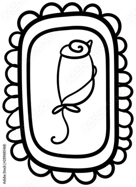 Fototapeta Children's cartoon style. The rose icon in the frame. Coloring page adult and kids. Vector. Vector illustration