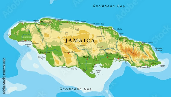 Obraz Jamaica physical map