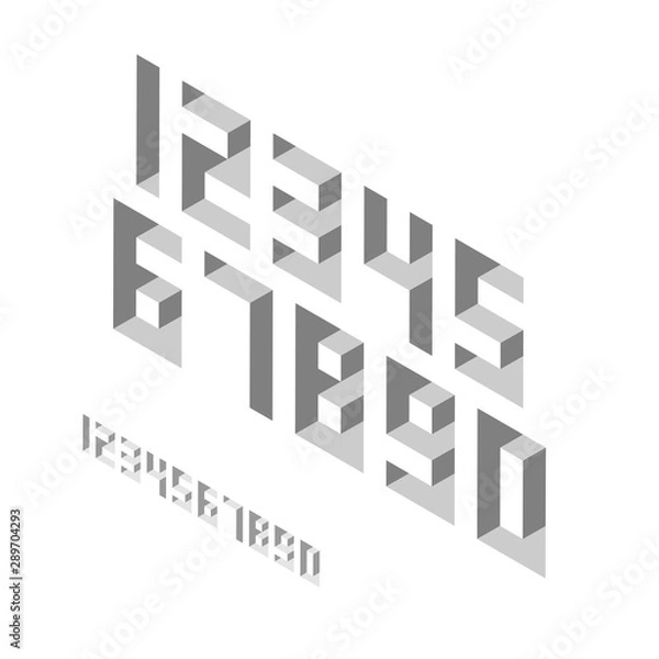 Obraz Basic numbers from zero to nine in isometric style with depth effect. Minimalistic flat design.