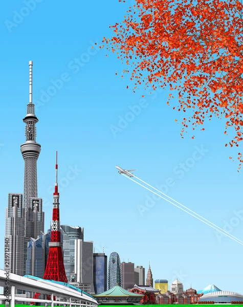 Obraz Autumn Tokyo cityscape by 3D rendering