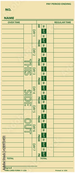 Fototapeta imecard employee weekly wages timeclock time card