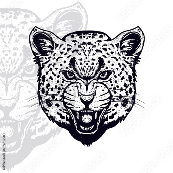 Obraz leopard head furious vector illustration, editable and detailed