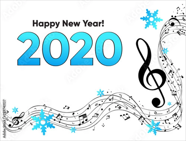 Obraz Musical Happy New Year background with notes 2020
