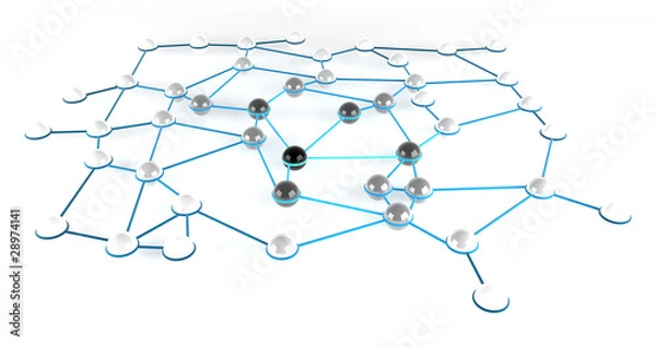 Obraz A network or grid of connected units with focus a selected unit