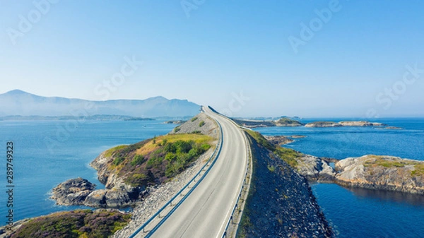 Obraz Atlantic Ocean Road or the Atlantic Road (Atlanterhavsveien) been awarded the title as "Norwegian Construction of the Century". The road classified as a National Tourist Route. Aerial photography