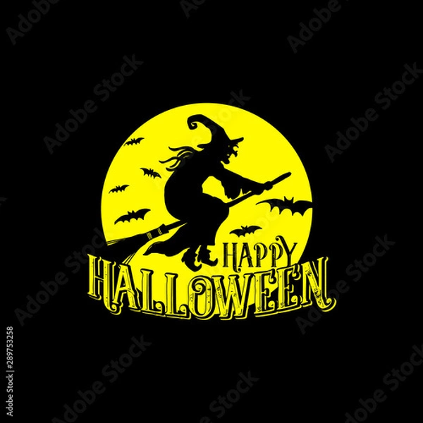 Fototapeta happy Halloween hand drawn wizard and text vector illustration