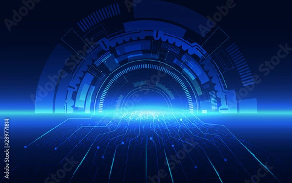 Fototapeta Cyber security, Vector illustration white gear and tree cog wheel on circuit board, Hi-tech digital technology and engineering, digital telecoms technology concept, Abstract futuristic- technology on 
