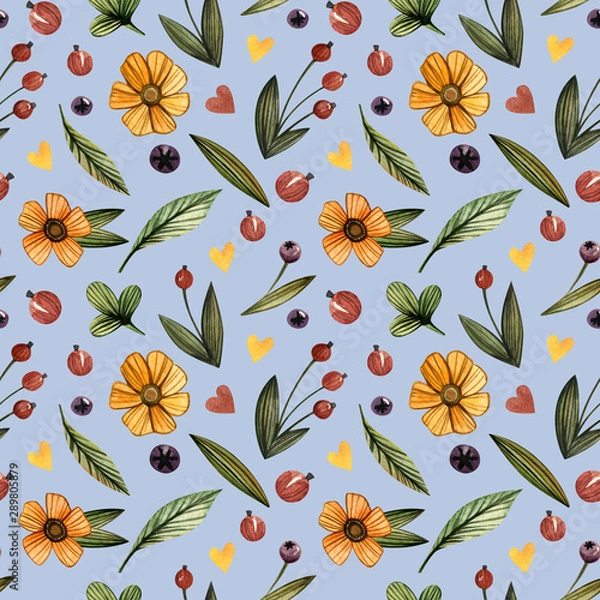 Fototapeta Watercolor seamless pattern autumn leaves on a white background. Hand drawn illustration. Design for wedding invitations, greeting cards, cards.