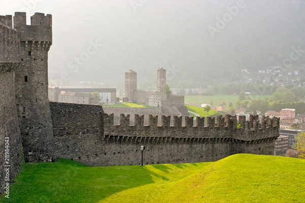 Fototapeta Walls of the medieval castle Montebello in Bellinzone, Switzerla