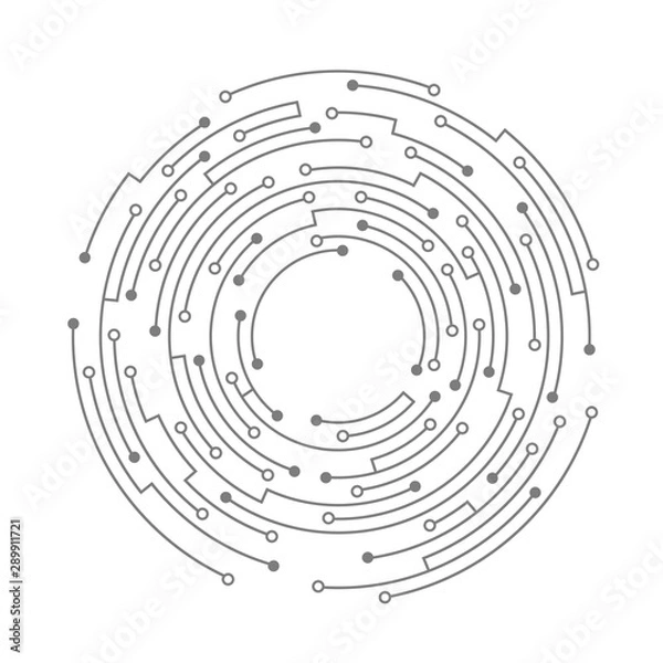 Obraz Abstract circuit board. Vector technology background. Round shape consisting of dots and lines