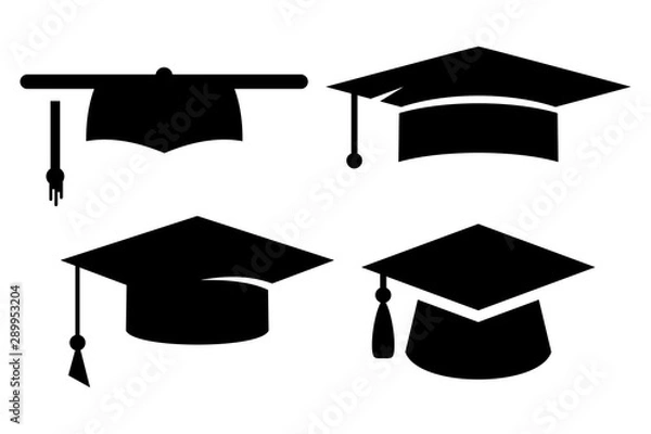Fototapeta silhouette bachelor hat or toga logo icon vector set