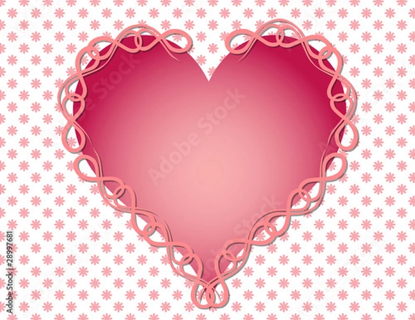 Obraz Pink Valentine Heart  on a flower pattern background