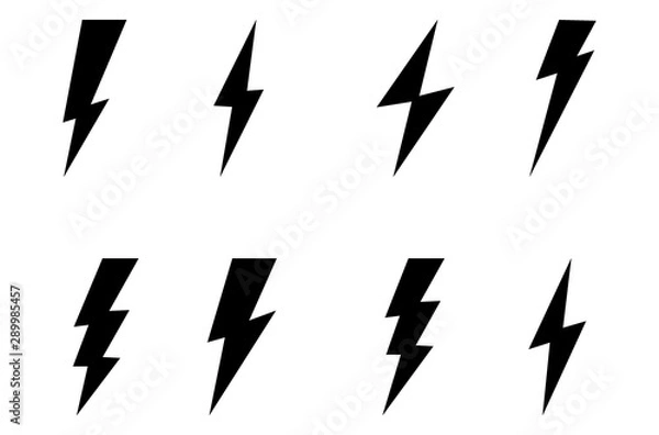 Fototapeta Set Lightning bolt. Thunderbolt, lightning strike, Modern flat style vector illustration, Black and white lightning sign on white background.