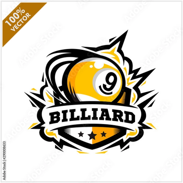 Obraz Billiard 9 ball swoosh badge logo vector