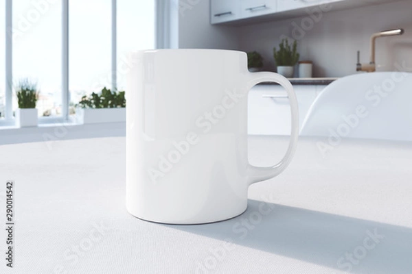 Obraz White mug on a table in the kitchen | Mockup | 3D rendering