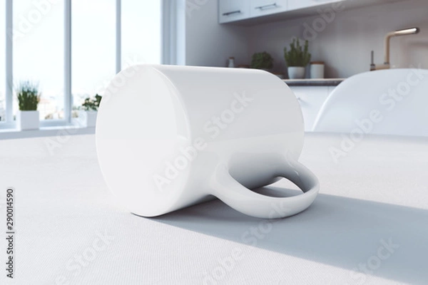 Obraz White mug on a table in the kitchen | Mockup | 3D rendering