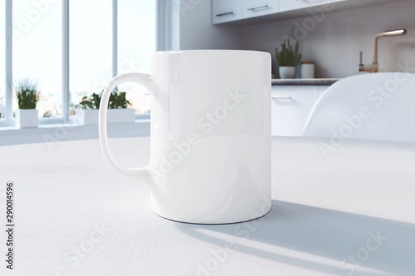 Obraz White mug on a table in the kitchen | Mockup | 3D rendering