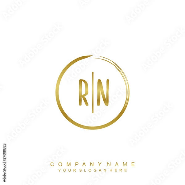 Fototapeta RN initials with a golden circle brush template