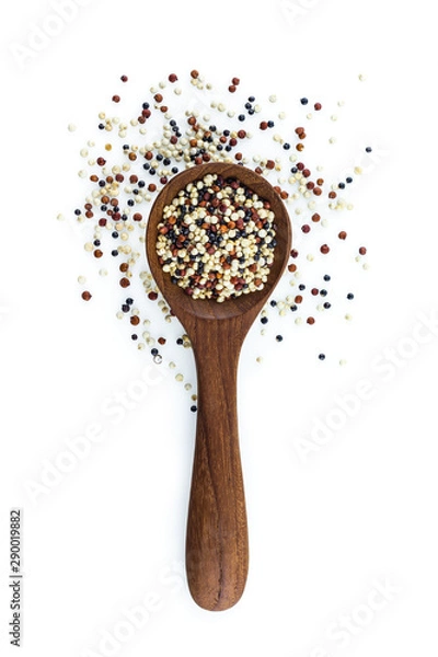 Fototapeta quinoa in spoon on white background.